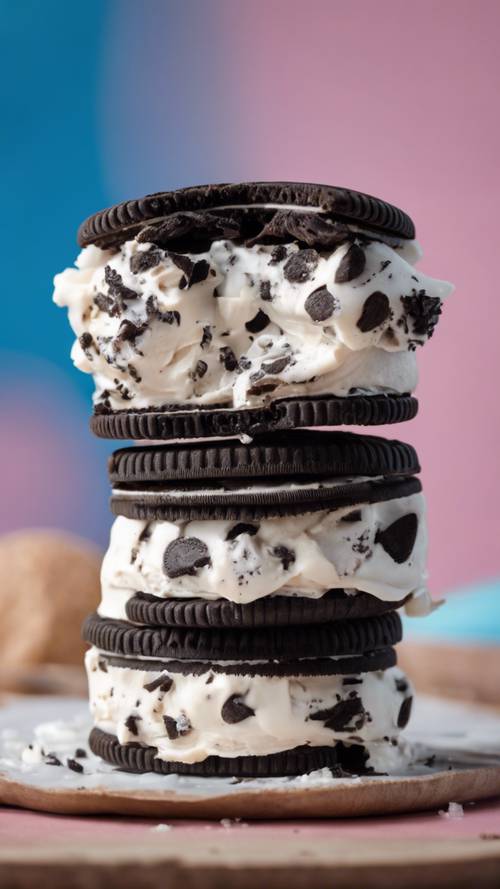 An Oreo ice cream sandwich with a bite taken out of it.