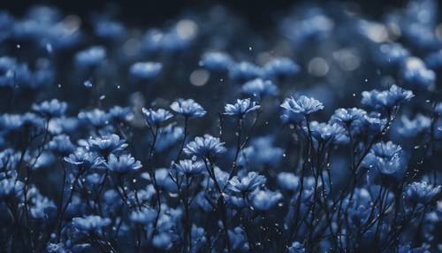 Una carta da parati minimalista con fiori astratti blu scuro.