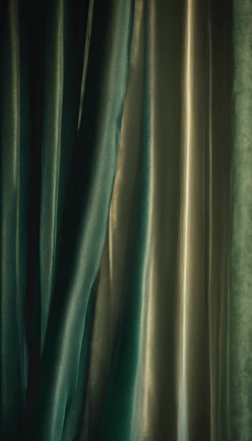 豐富的深綠色絲綢窗簾拉開，露出神秘面紗。
