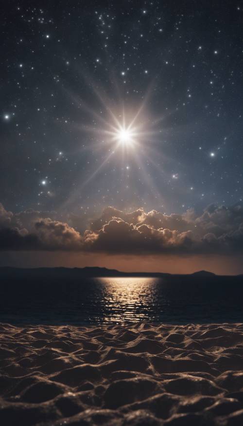 Ein Marinestern am pechschwarzen Mitternachtshimmel, der ein schimmerndes himmlisches Licht verbreitet Hintergrund [0c54b1867adc4f39b93b]