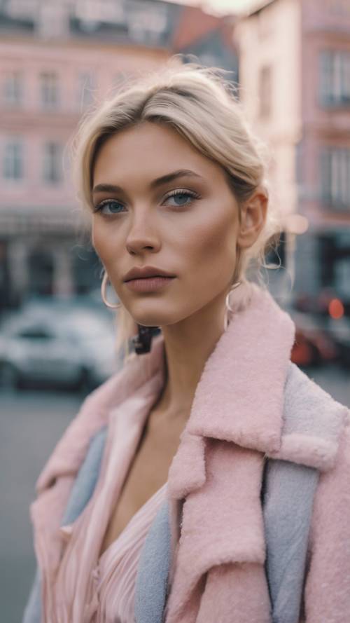 A Danish model wearing pastel fashion street style.