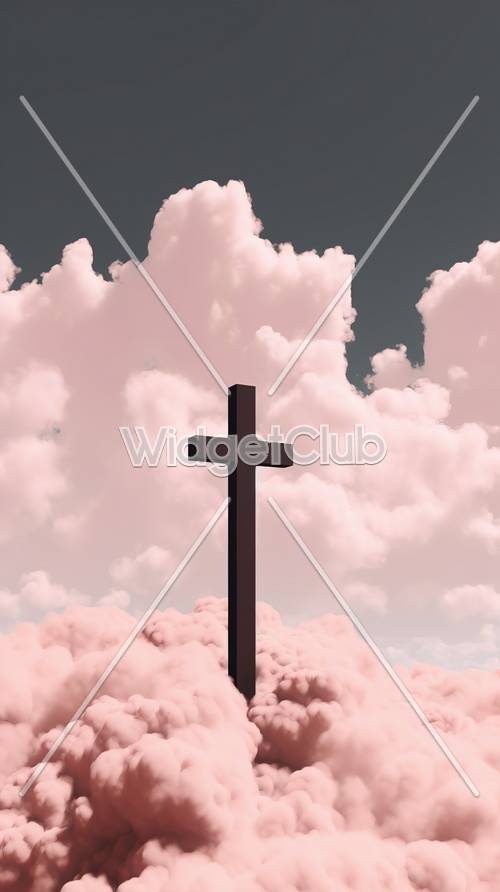 粉色云彩和十字天空场景