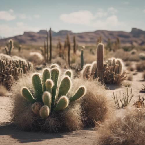 A delightful prairie scene with animated cacti and tumbleweeds