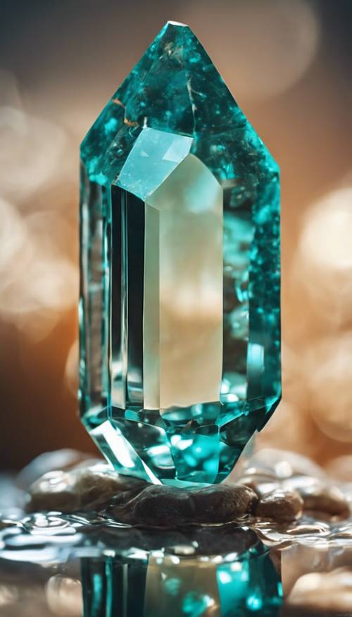 Close up view of a beautiful turquoise gemstone reflecting light.
