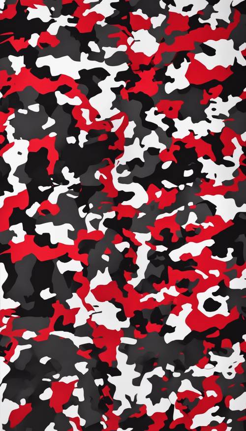 Un patrón repetitivo de camuflaje en tonos rojos y negros.