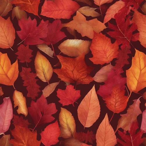 鮮やかな赤とオレンジ色の豊かな秋の葉っぱの模様　