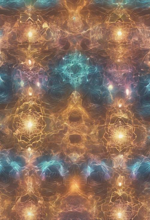 An elaborate seamless pattern of auras set against a cool, neutral background.