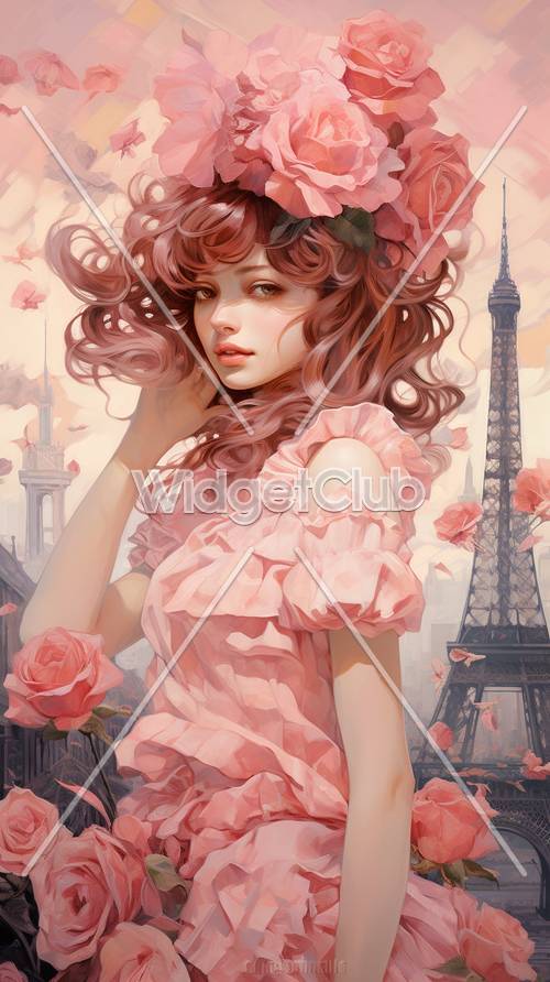 Parisian Romance: A Beautiful Lady with Roses