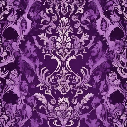 Zbliżenie na wzór adamaszku królewskiego fioletu, płynnie mozaikowany.
