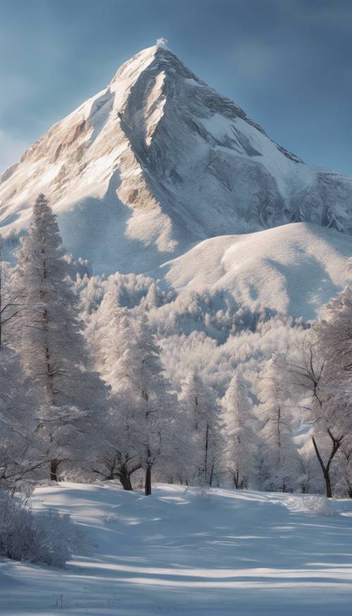 Đỉnh núi hùng vĩ phủ đầy tuyết lung linh trong ánh sáng sớm mai.