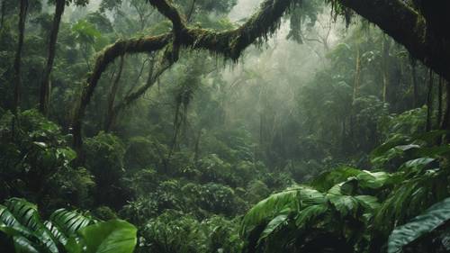 נוף פנורמי של יער הגשם של קוסטה ריקה מיד לאחר גשם זלעפות.