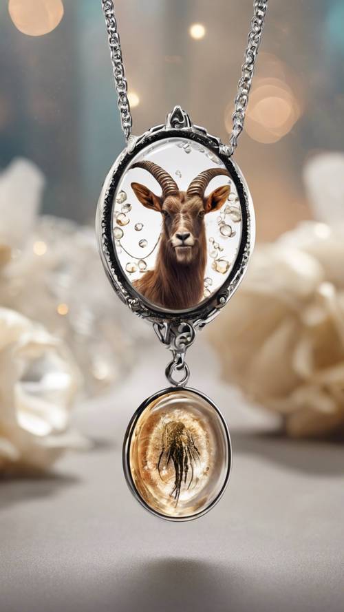 A Capricorn design seen on a clear crystal pendant.