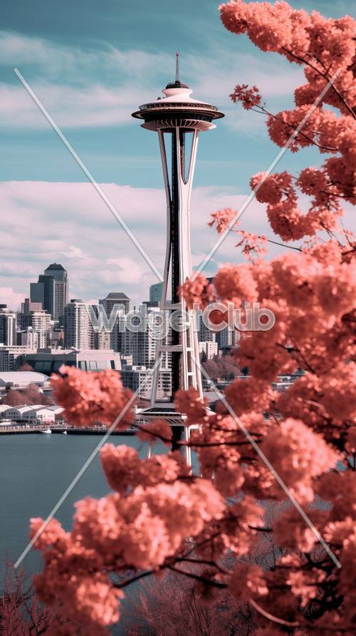 Pink Blossoms and City Skylines