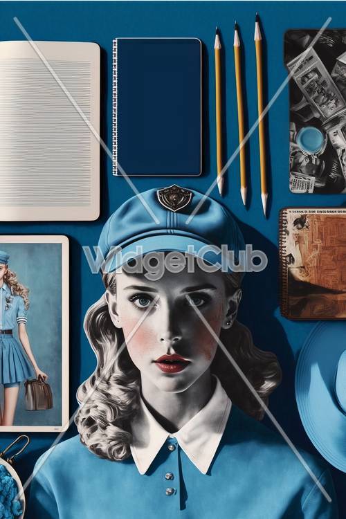 Arte vintage elegante com tema azul