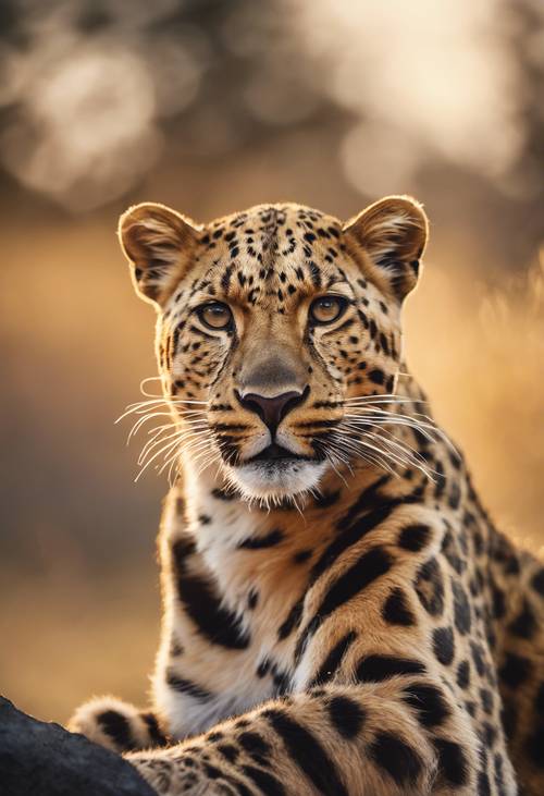 Un léopard doré royal se prélassant sous le ciel crépusculaire.