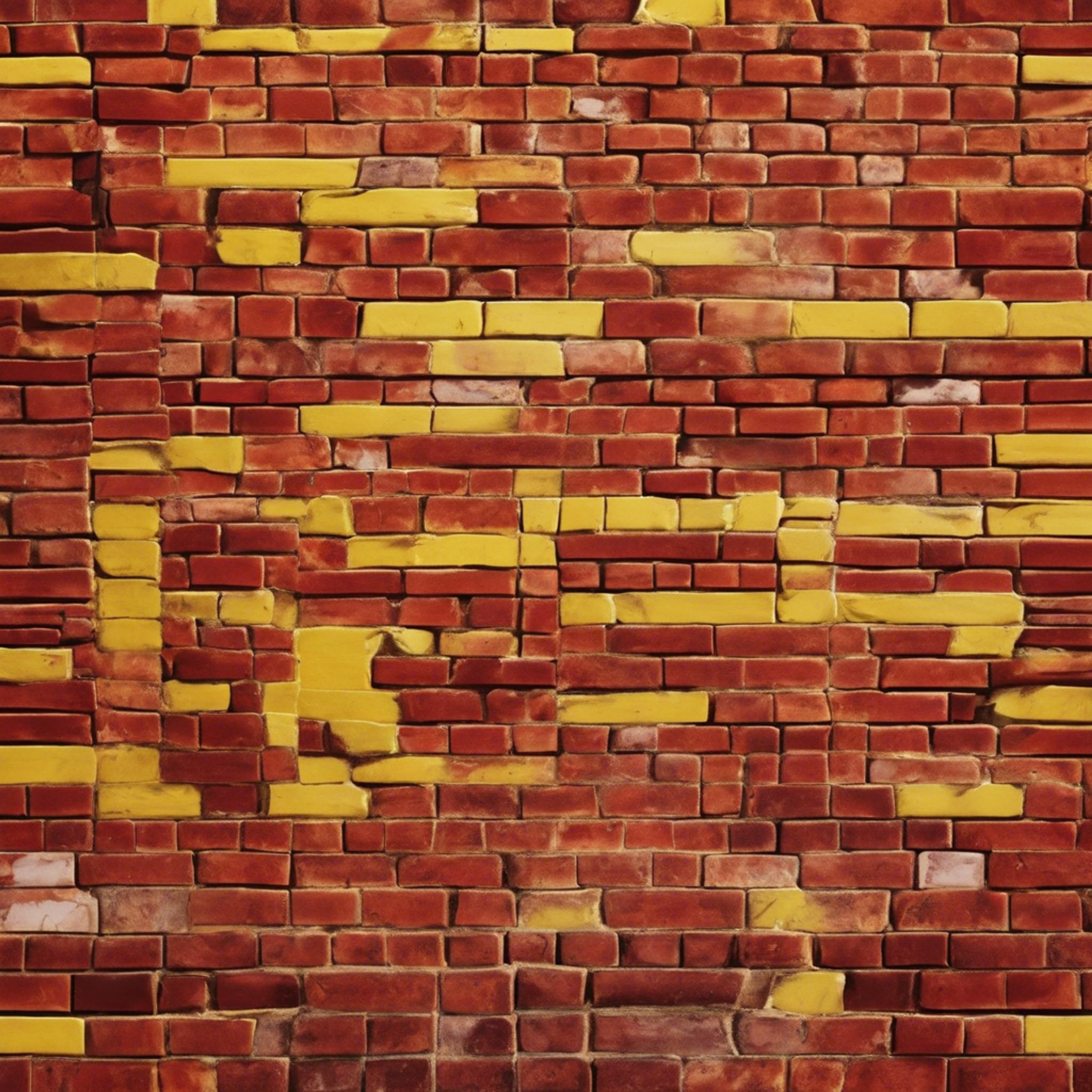 Red and yellow brick pattern seen through the illusion of a watery surface - the bricks appear slightly distorted yet colorful. 벽지[6ac5a5324f9a41fcbc3c]