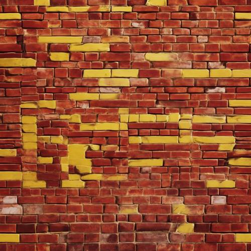 Padrão de tijolo vermelho e amarelo visto através da ilusão de uma superfície aquosa - os tijolos parecem ligeiramente distorcidos, mas coloridos.
