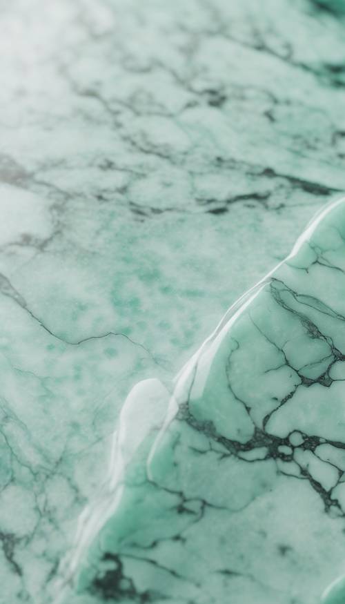 Close-up of a fresh mint green marble countertop.