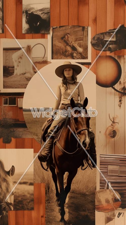 Cowgirl Riding a Horse in Nature Fond d'écran[2762c49623924e518cd2]