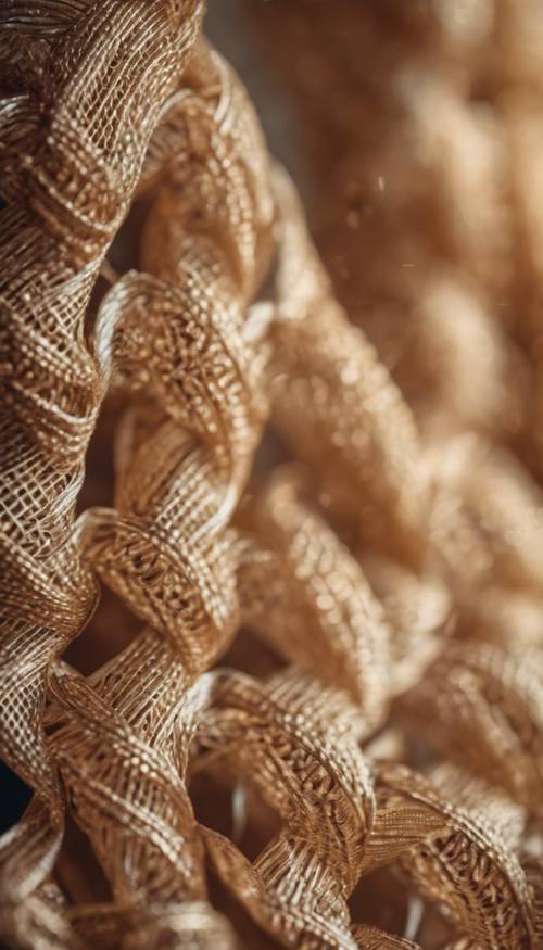 近距离观察精致编织的棕褐色丝绸。