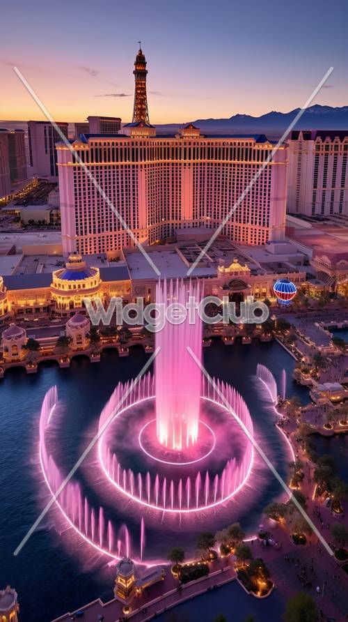 Bright Pink Fountain Show at Dusk