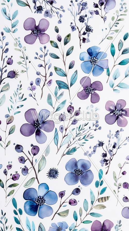 Blue and Purple Watercolor Flowers for Kids