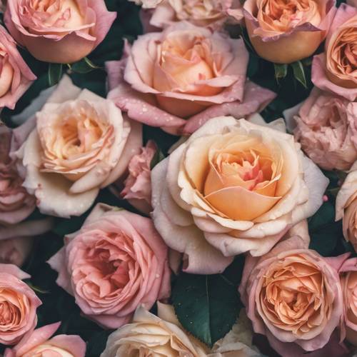 Delicada estampa floral de rosas vintage com tons vibrantes, mas opacos.