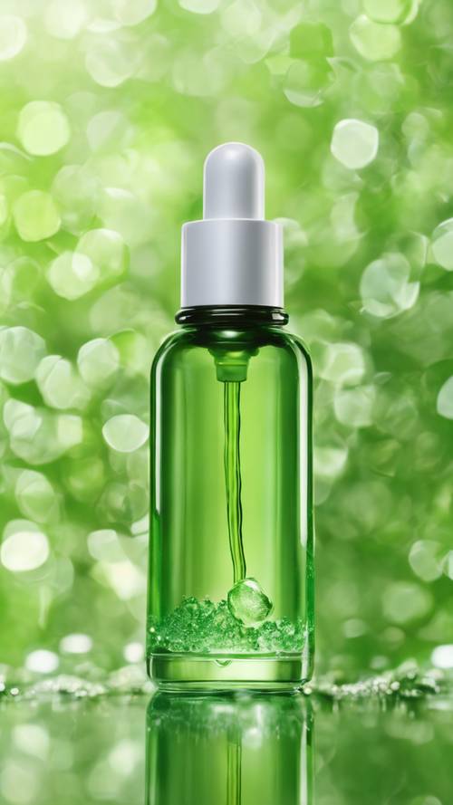 Green, il nuovo siero idratante per il viso di un&#39;azienda di cosmetici ecologici in una bottiglia di vetro riciclabile.