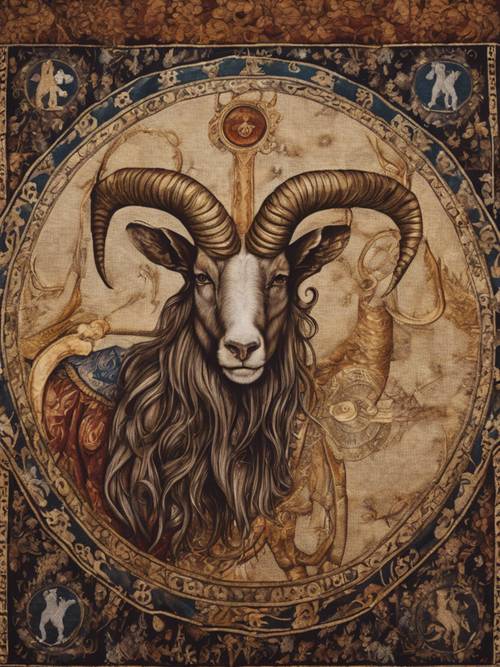 Capricorn depicted in a medieval tapestry. Tapeta [a6baf5f5748b49f5a595]