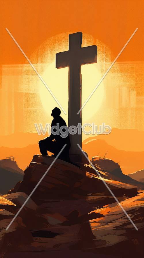 Sonnenuntergang Silhouette am Kreuz
