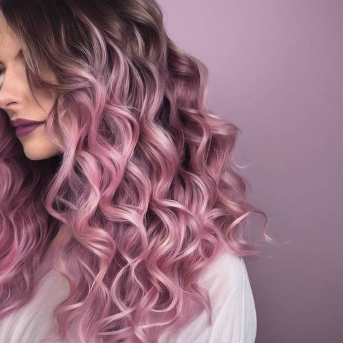 Des mèches de cheveux présentant un effet ombré passant du rose pastel au violet foncé.
