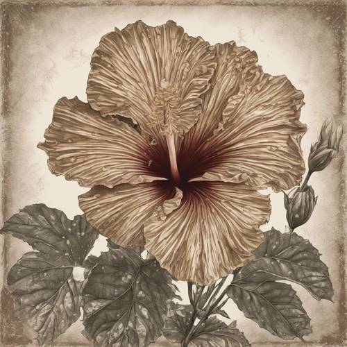 A detailed etching of a blooming brown hibiscus. Tapet [cefe63f8cbc74fe68ec6]