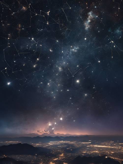 נוף פנורמי של שמי הלילה עם קבוצת הכוכבים דראקו.