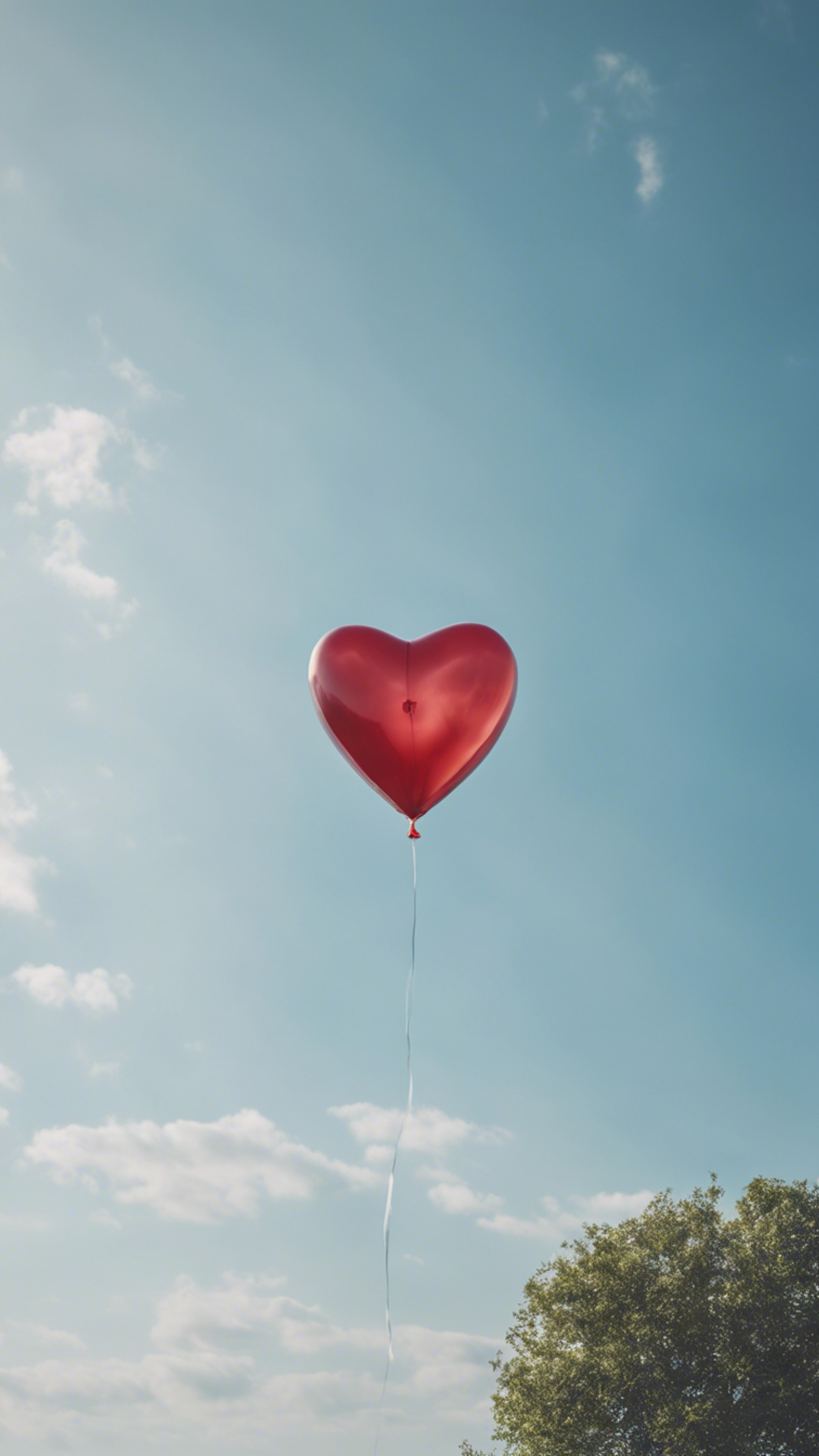 A heart-shaped balloon floating against a clear blue sky. 牆紙[a9514e42219e409599c0]