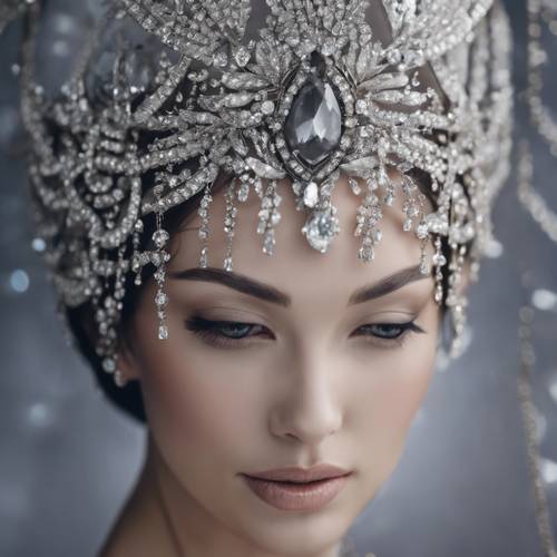 Thread of gray diamonds adorning a royal headpiece.