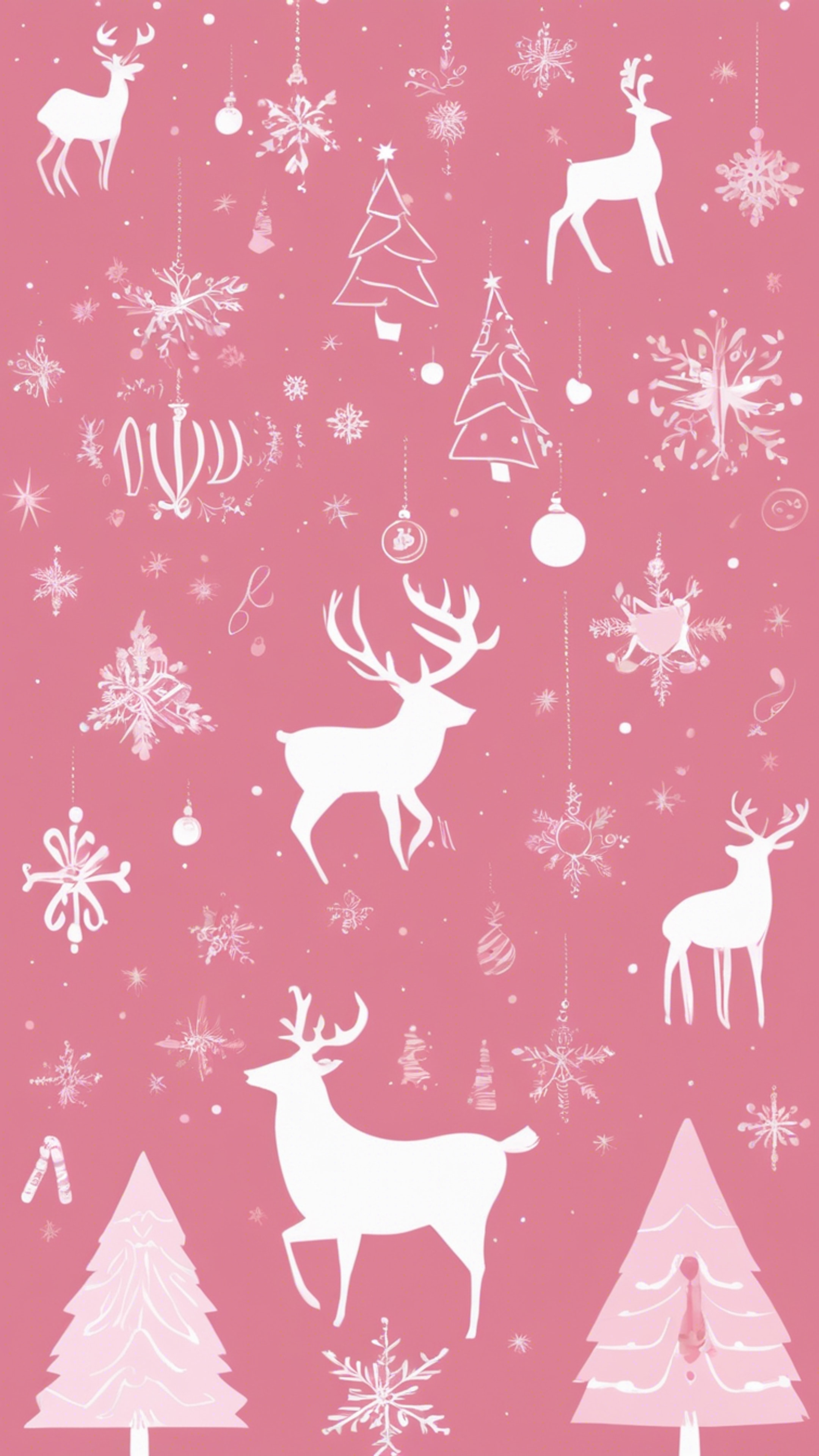 A minimally designed Christmas card with elegant pink illustrations of Christmas icons.壁紙[9459a801713f4624aabe]