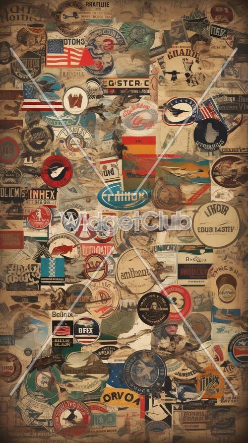Collage di adesivi da viaggio vintage