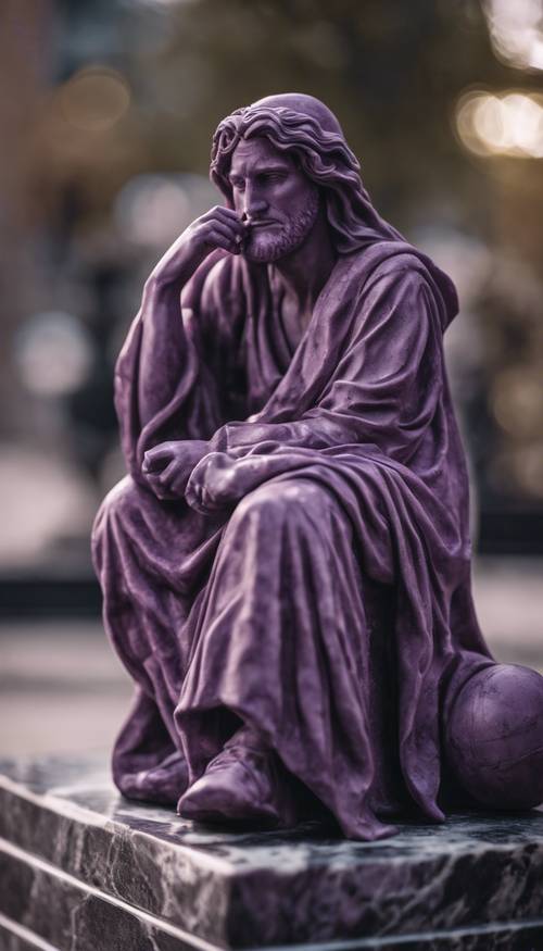 Estatua tallada en piedra de mármol de color violeta oscuro.