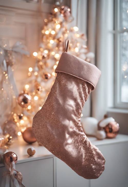 Christmas stockings filled with rose gold trinkets waiting to be discovered in the morning. Behang [64249d0b281c411d9729]