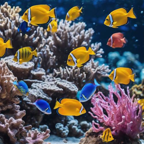 A pristine coral reef bustling with vibrantly colored tropical fish.