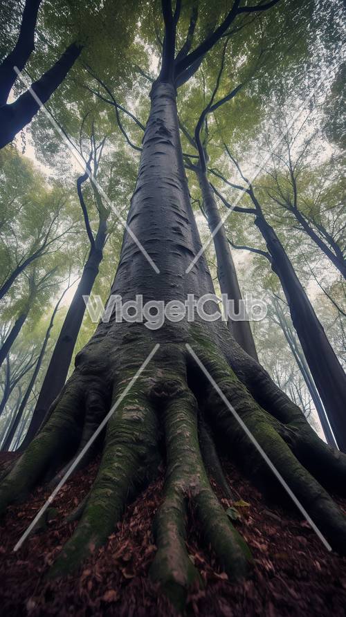 Величественное дерево в туманном лесу