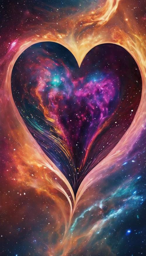 Un cuore vibrante immerso nei colori vorticosi di una galassia. Sfondo [d2ec0aa2deee4648aa97]