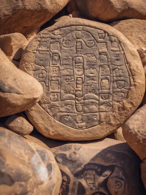 Pétroglyphes anciens gravés sans âge sur les rochers du désert. Fond d&#39;écran [73cc02aaf851417fb7e9]
