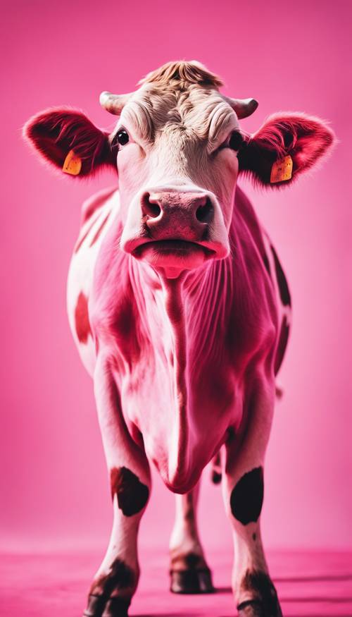 Motivo con stampa mucca rosa acceso tenue, che ricorda una carta da parati vintage.