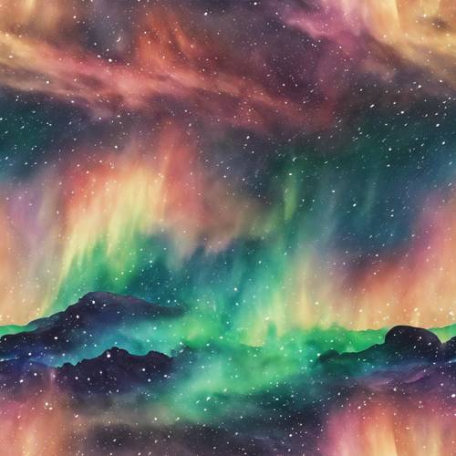 A captivating aurora rendered as a watercolor pattern. Tapet [a673ad5c3cc6460c819a]