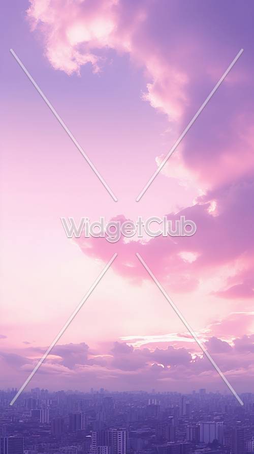 夕焼けのピンク空とふわふわ雲の壁紙