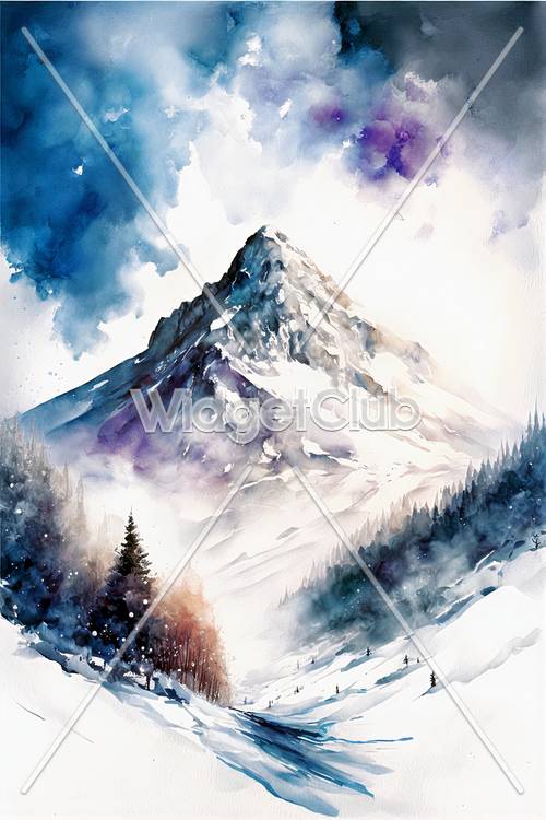 ציור פסגת הרים כחול לבן