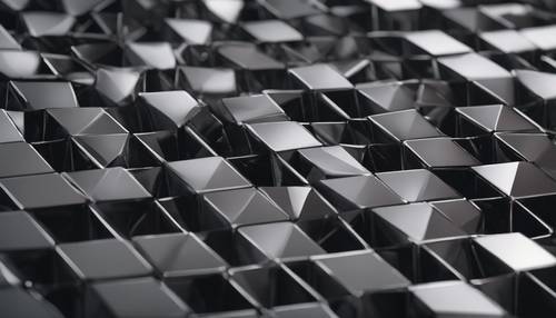 Un motif géométrique illustrant des cubes métalliques gris foncé.