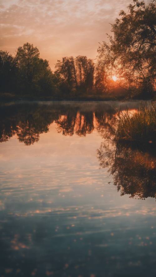 มุมมองระยะใกล้ของพระอาทิตย์ตกที่สวยงามเหนือทะเลสาบอันเงียบสงบ