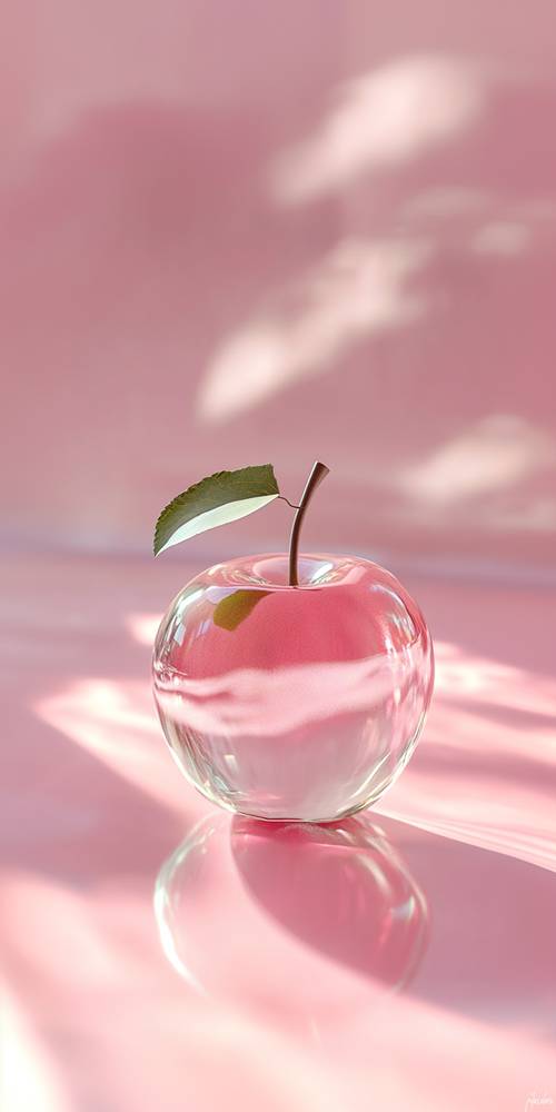 Manzana de cristal sobre fondo de sombra rosa